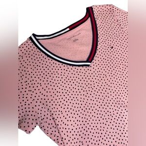 Tommy Hilfiger Fitted Baby Tee Women’s M Stretch Y2K Polka Dot 90s Classic Vneck